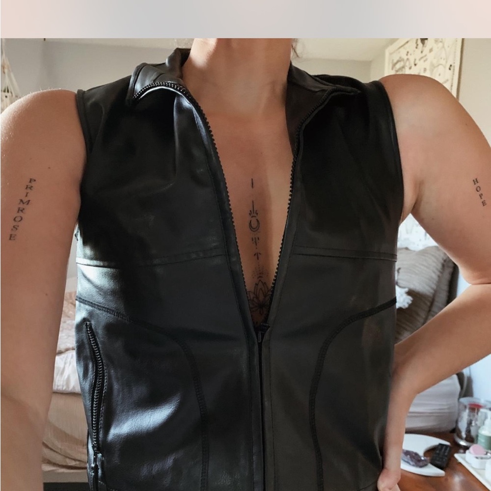 Black Leather Sleeveless Vest